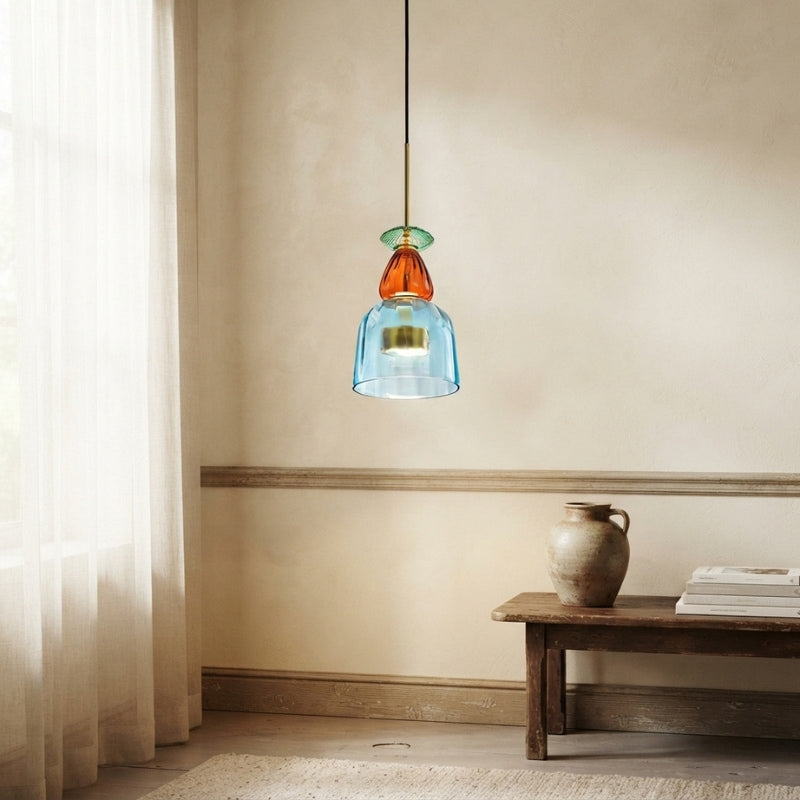 Orlena| Macaron Glass Pendant Light with Warm Amber Accent