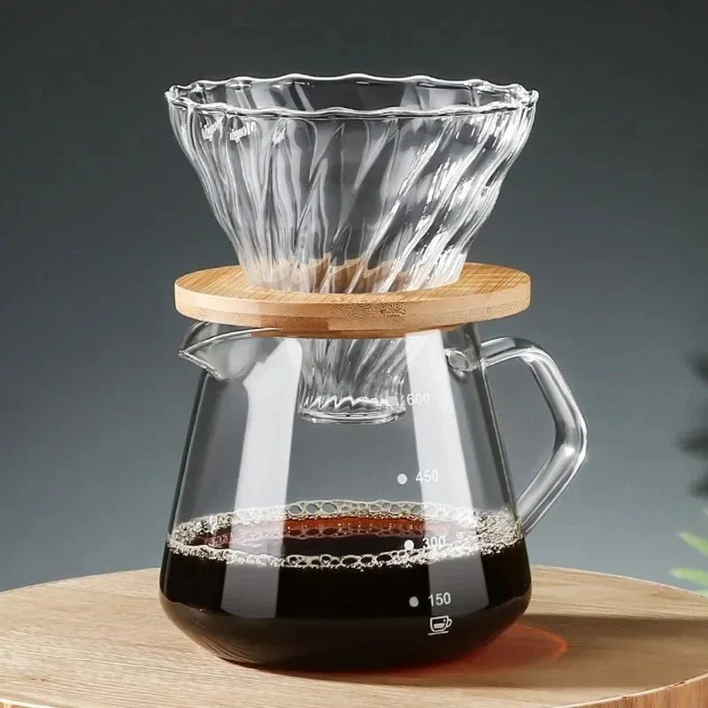 Pour Over Coffee Set with Heat-Resistant Glass Dripper, Wood Holder, and Sharing Pot – Perfect Coffee Gift Set for Brewing Enthusiasts 1