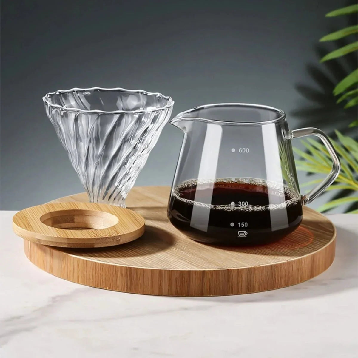 Pour Over Coffee Set with Heat-Resistant Glass Dripper, Wood Holder, and Sharing Pot – Perfect Coffee Gift Set for Brewing Enthusiasts 2