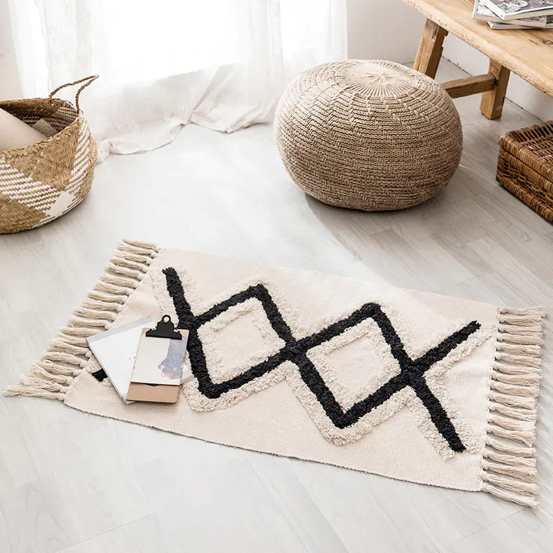 Handwoven Moroccan Cotton Fringe Area Rug for Living Room - Styyler