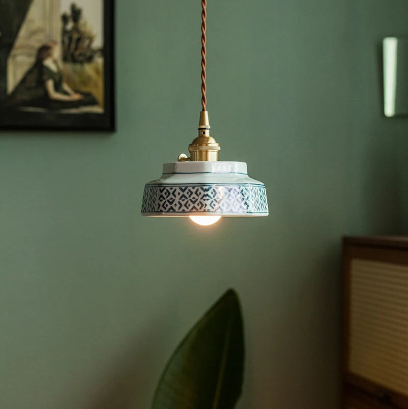 Sonja Pendant Light with Hand-Painted Ceramic Shade and Copper Fixture for Kitchen Island Lighting 2