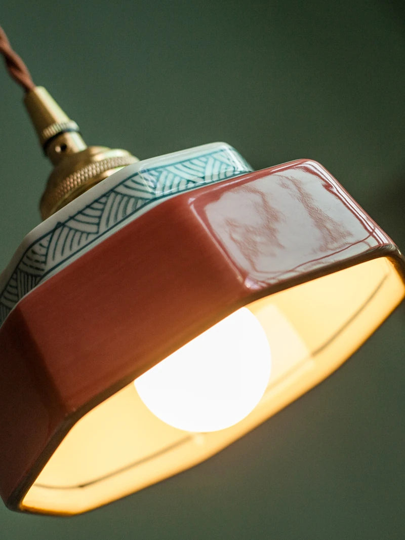 Sonja Pendant Light with Hand-Painted Ceramic Shade and Copper Fixture for Kitchen Island Lighting 7