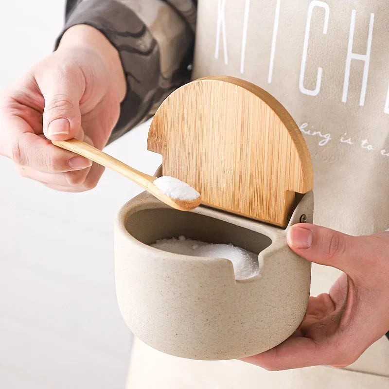 Sorelia | Ceramic Spice Jar with Bamboo Lid for Elegant Kitchen Storage