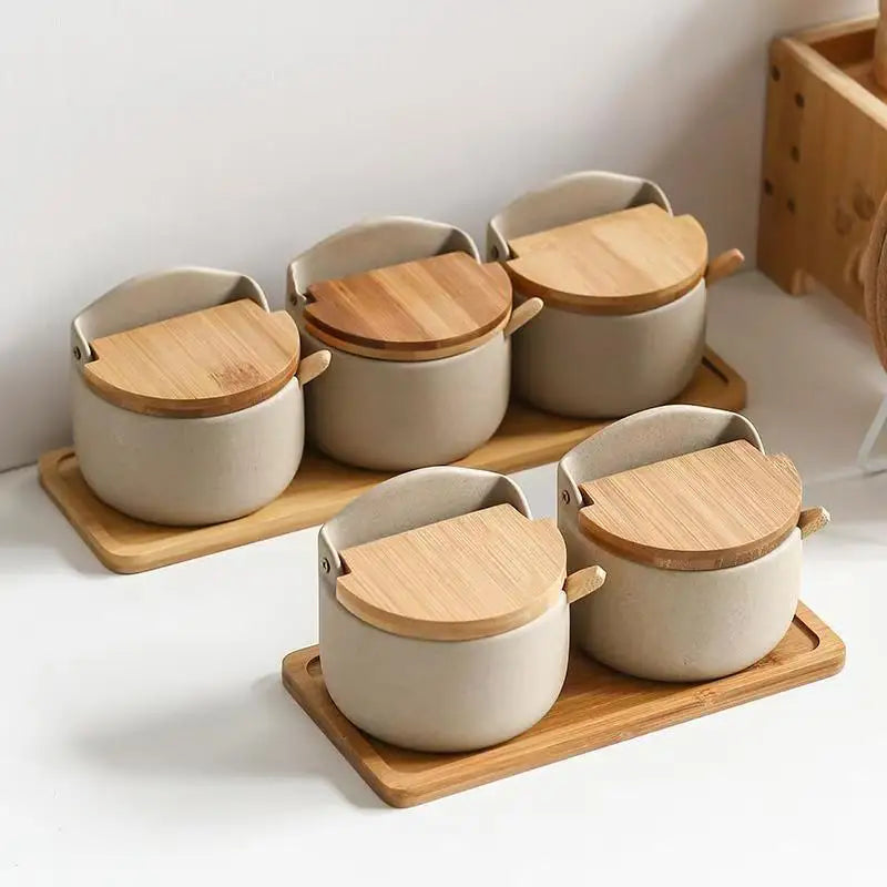 Sorelia | Ceramic Spice Jar with Bamboo Lid for Elegant Kitchen Storage