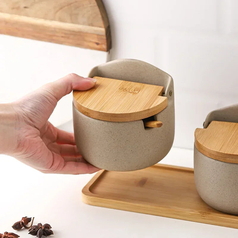 Sorelia | Ceramic Spice Jar with Bamboo Lid for Elegant Kitchen Storage