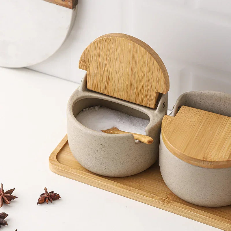 Sorelia | Ceramic Spice Jar with Bamboo Lid for Elegant Kitchen Storage