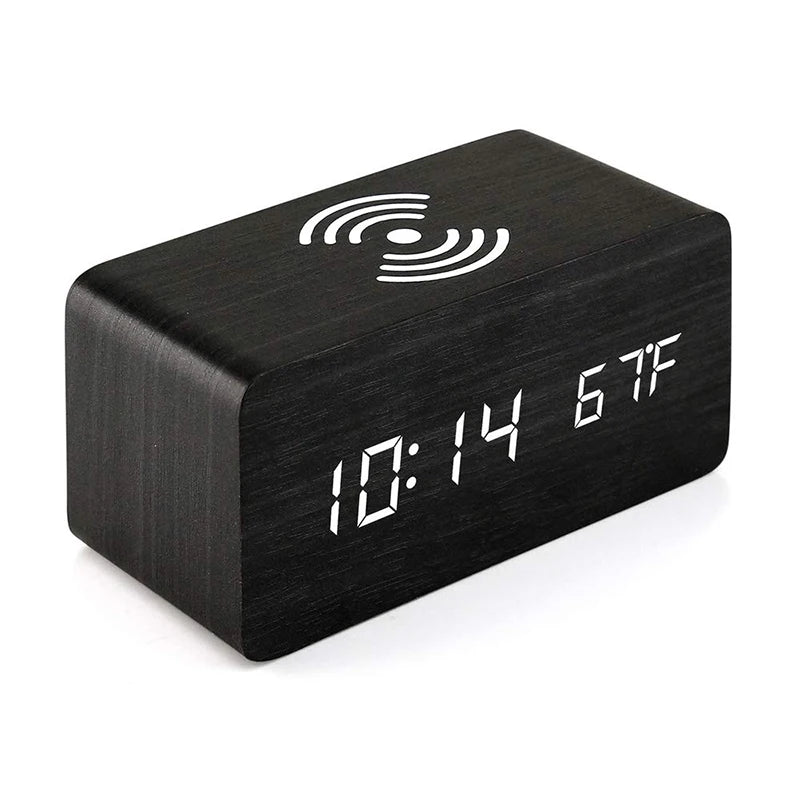 Stylish Wooden Digital Alarm Clock with Wireless Charging & Temperature Display | Multifunctional Desk Clock for Home & Office 10