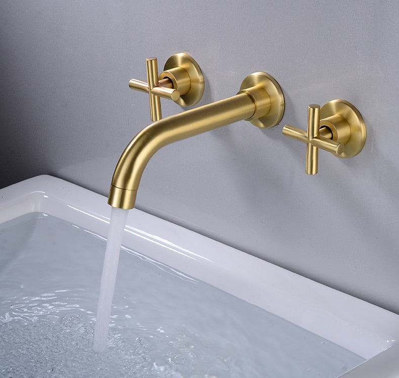Tegan Wall Mounted Bathroom Taps in Elegant Finishes with Dual Handles for Modern Decor 4