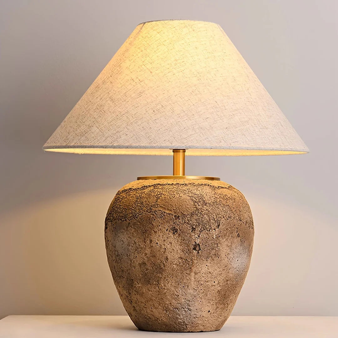 Terra | Textured Ceramic Table Lamp with Brass Accent for Interiors