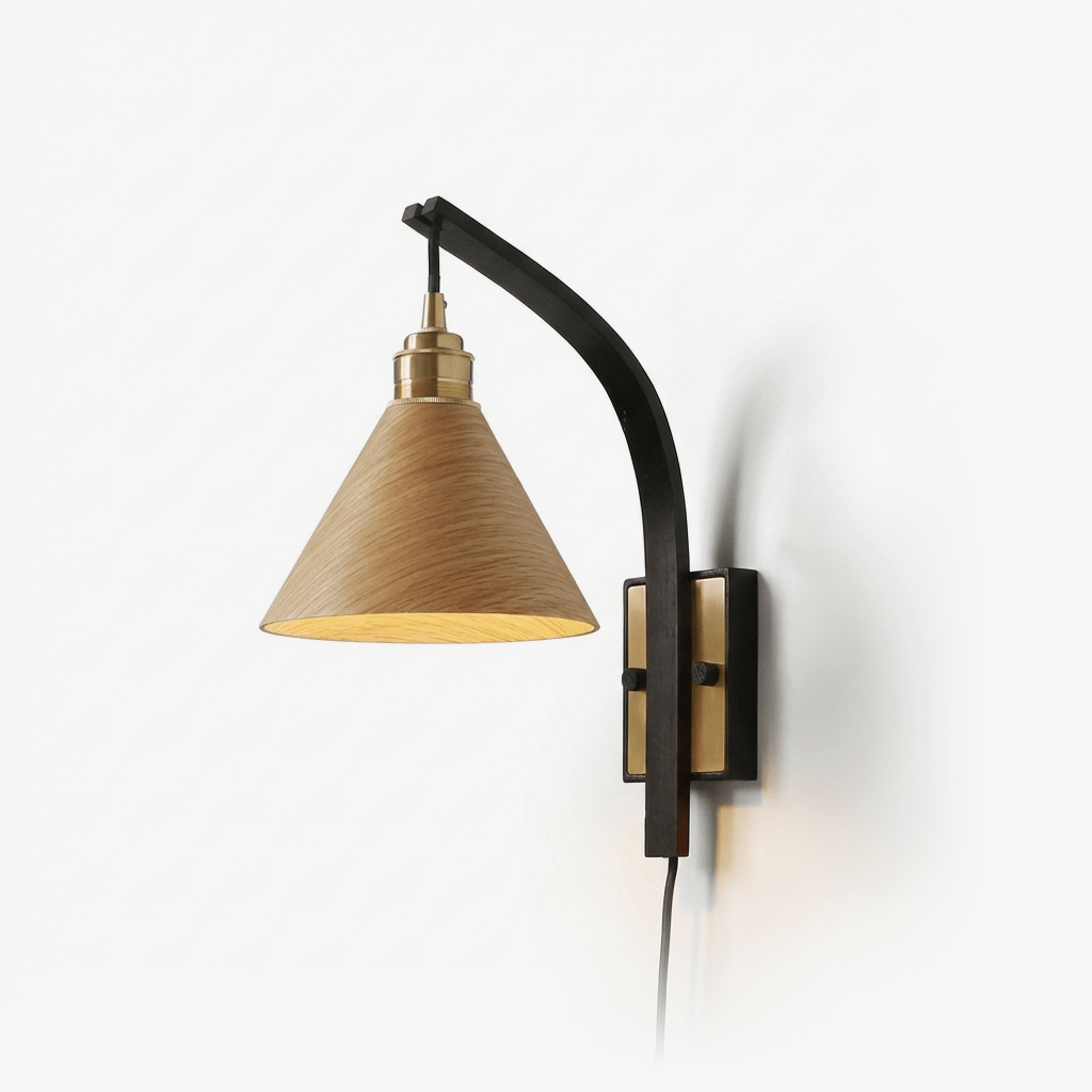 TimberGlow | Elegant Modern Plug-in Wall Sconce Lighting with Brass Accent 1