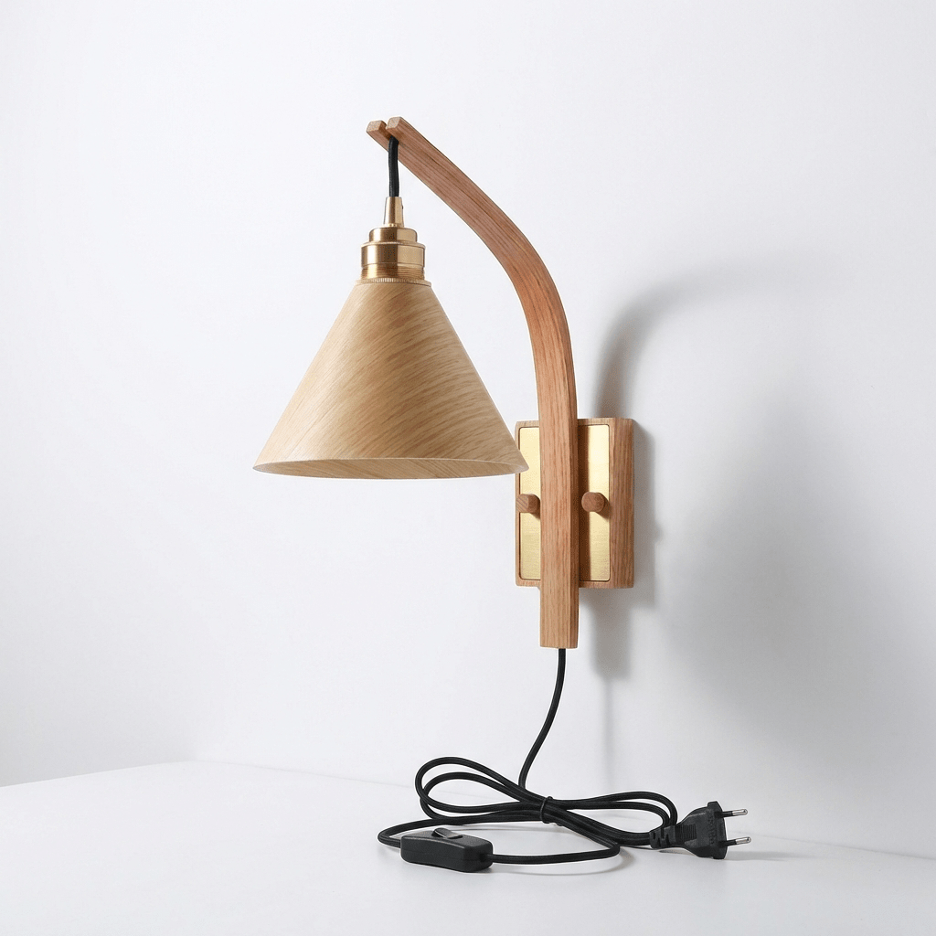 TimberGlow | Elegant Modern Plug-in Wall Sconce Lighting with Brass Accent 6