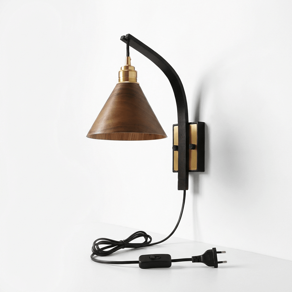 TimberGlow | Elegant Modern Plug-in Wall Sconce Lighting with Brass Accent 7