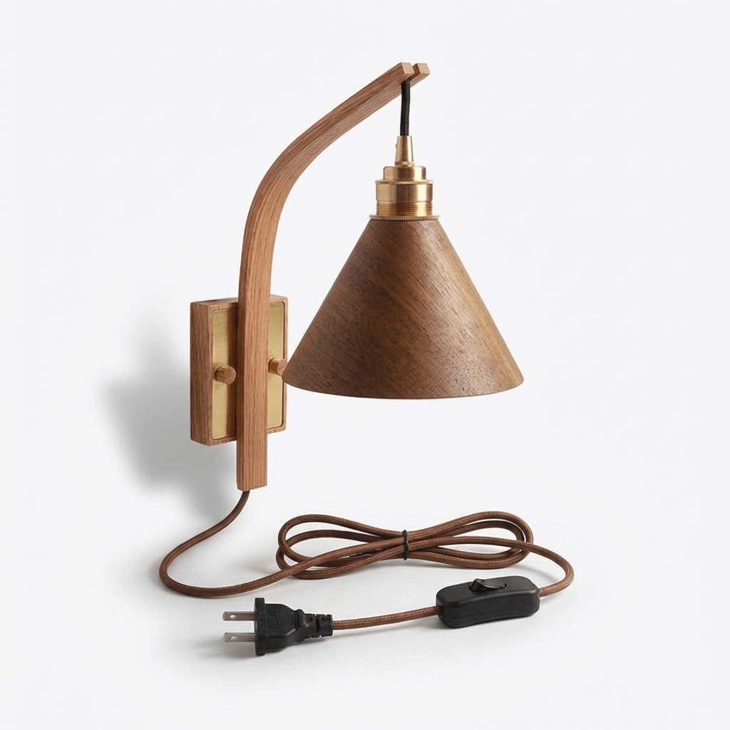 TimberGlow | Elegant Modern Plug-in Wall Sconce Lighting with Brass Accent 8