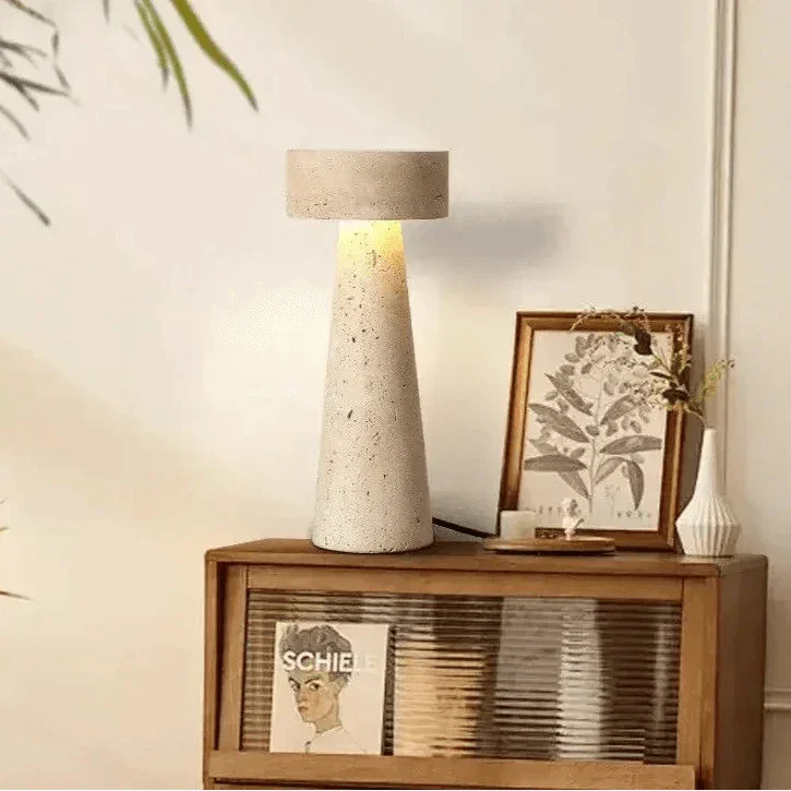 TravertineGlow | Elegant Natural Stone Bedside Table Lamp with LED 1