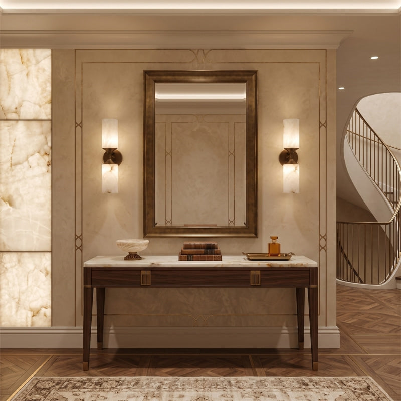 Veyron | Alabaster Wall Sconce with Stainless Steel Frame