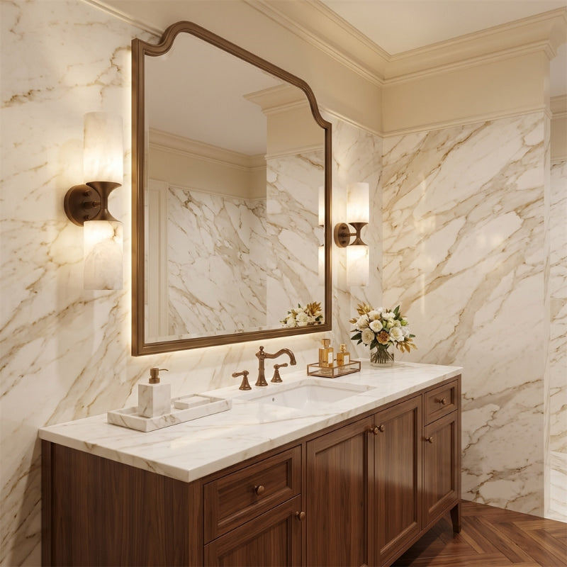Veyron | Alabaster Wall Sconce with Stainless Steel Frame