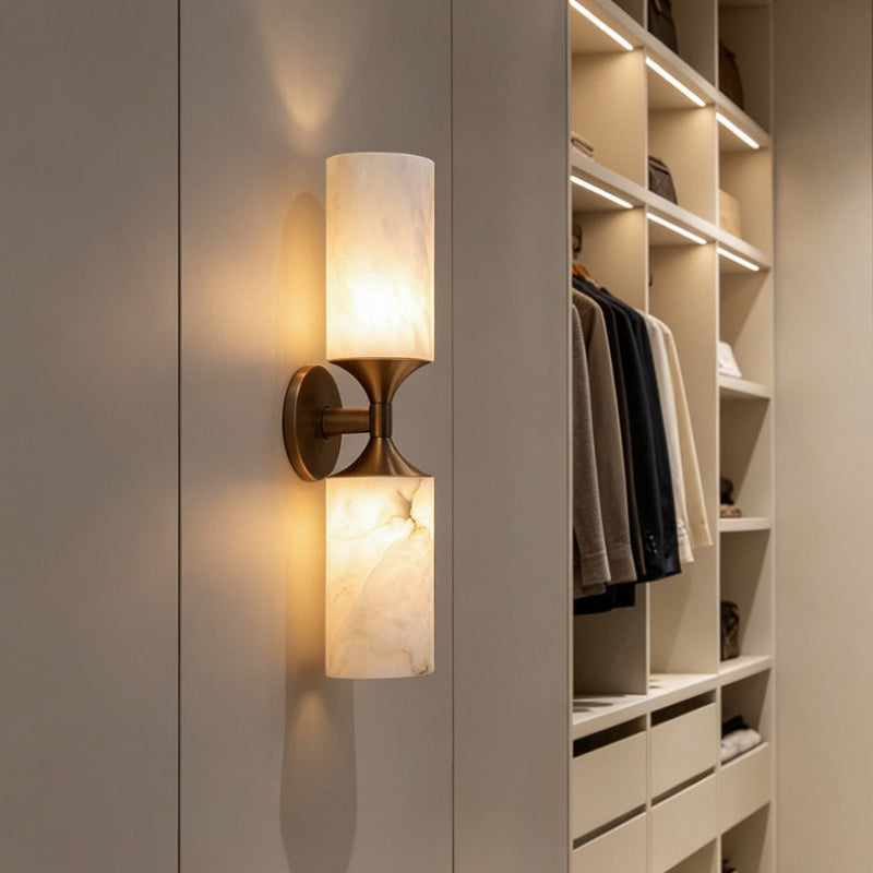 Veyron | Alabaster Wall Sconce with Stainless Steel Frame