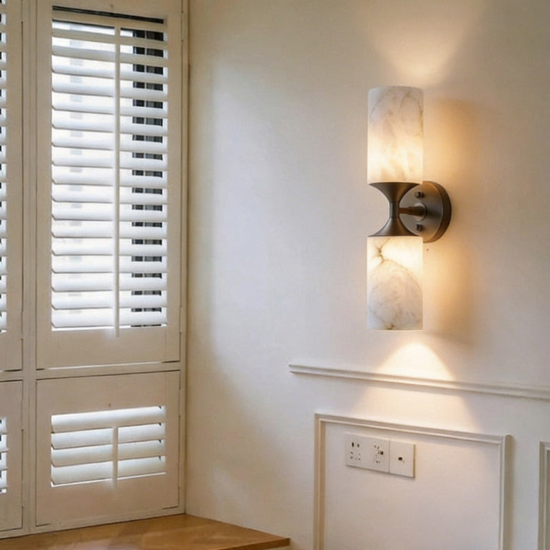 Veyron | Alabaster Wall Sconce with Stainless Steel Frame
