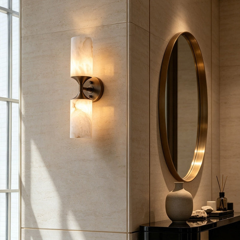 Veyron | Alabaster Wall Sconce with Stainless Steel Frame