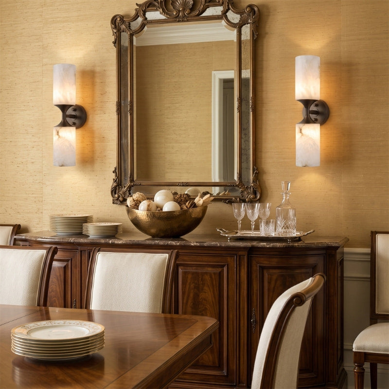 Veyron | Alabaster Wall Sconce with Stainless Steel Frame