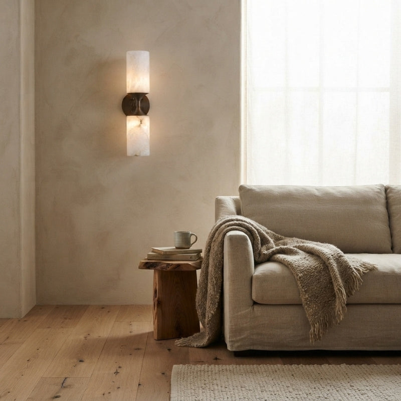 Veyron | Alabaster Wall Sconce with Stainless Steel Frame