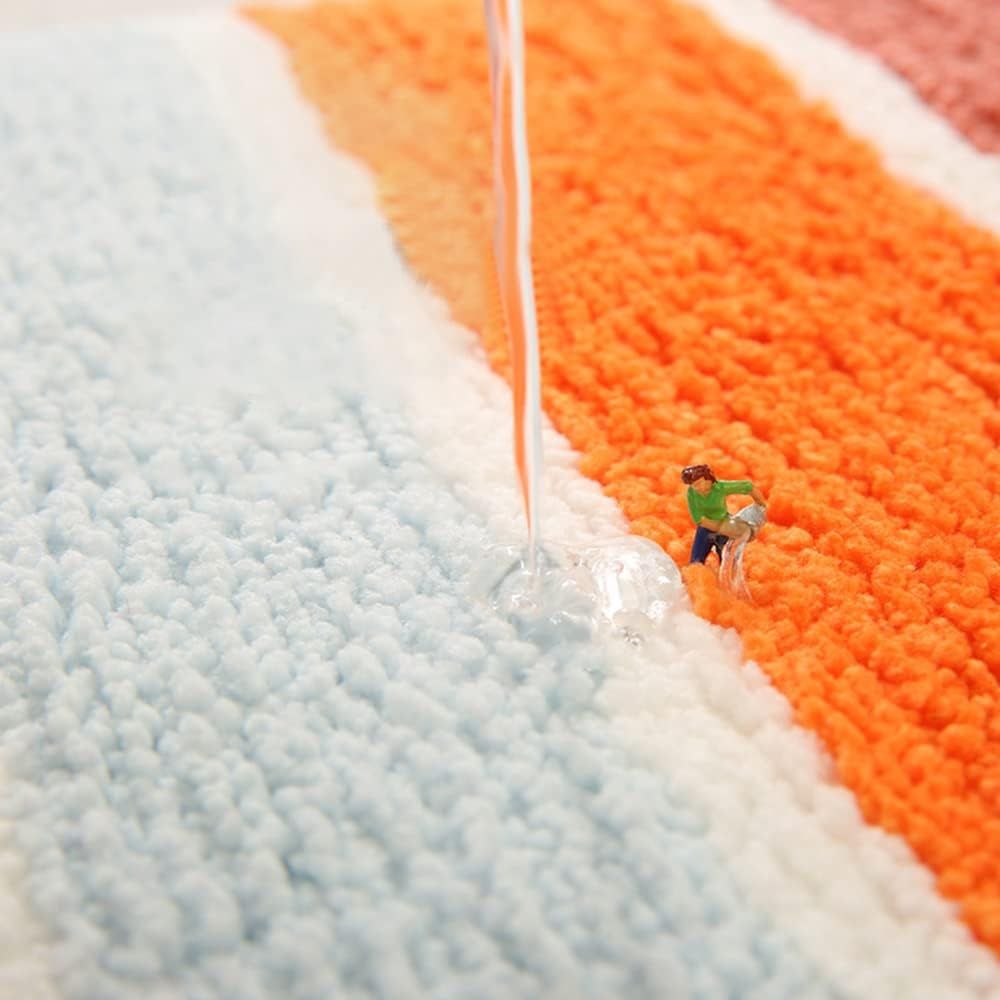 Vibrant Comfort | Non-Slip Bath Mat in Rainbow Sunset Design | Soft Microfiber for Safety and Style 4
