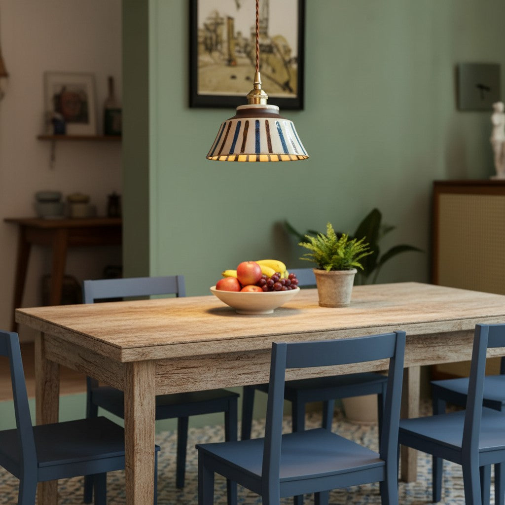 Ronja Pendant Lighting with Hand-Painted Ceramic Shade and Copper Fixture