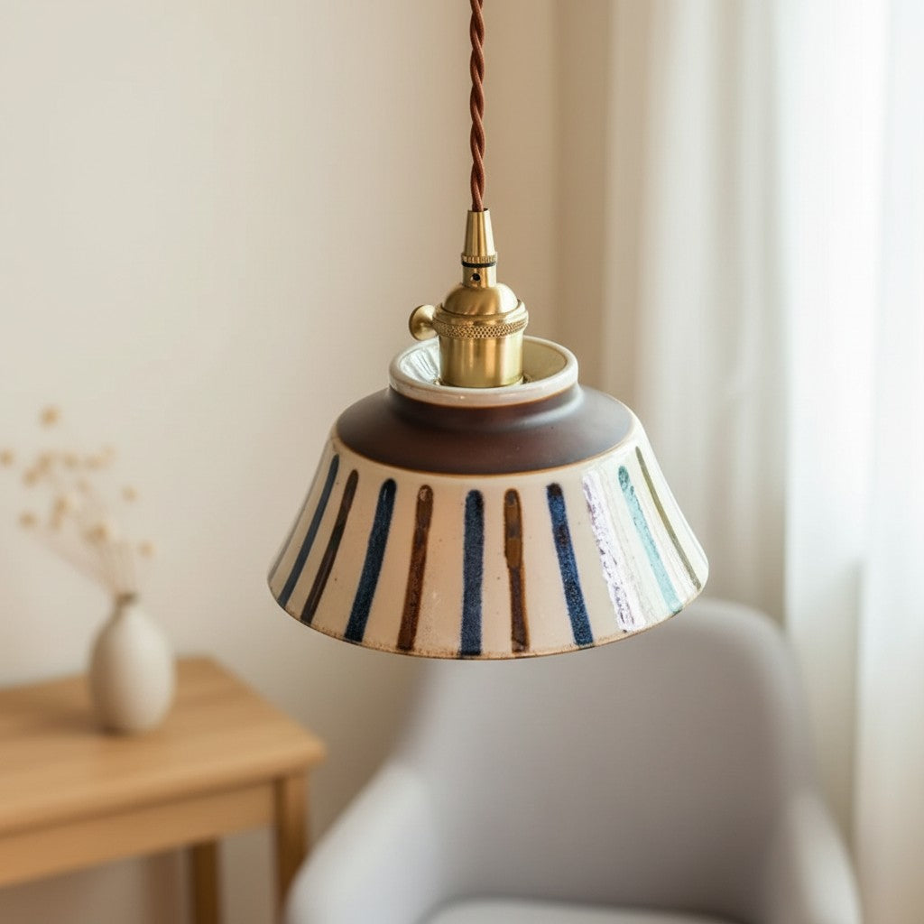 Ronja Pendant Lighting with Hand-Painted Ceramic Shade and Copper Fixture