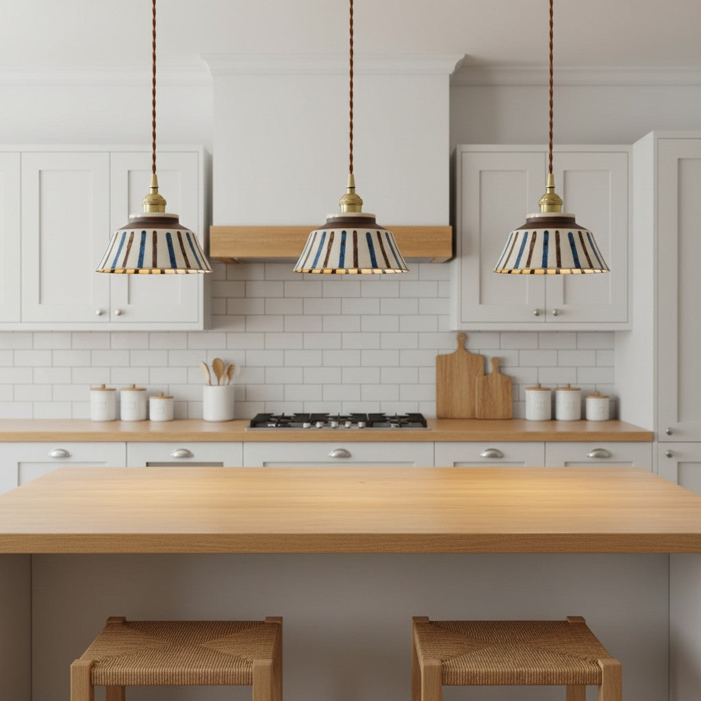 Ronja Pendant Lighting with Hand-Painted Ceramic Shade and Copper Fixture