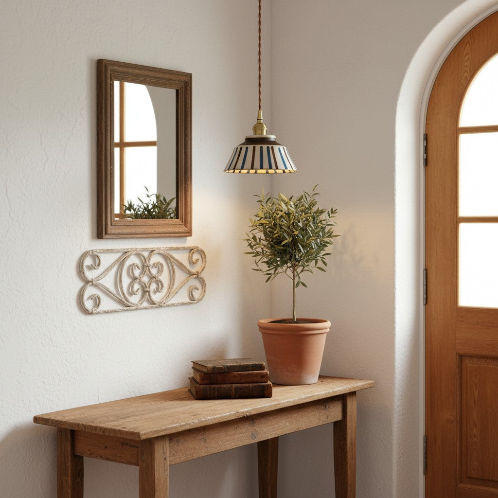 Ronja Pendant Lighting with Hand-Painted Ceramic Shade and Copper Fixture
