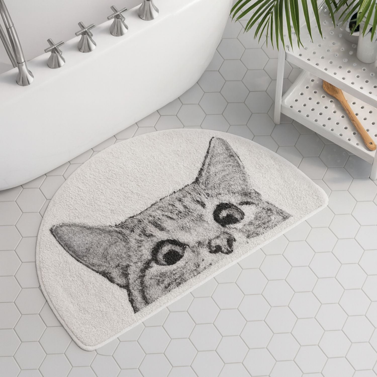 Whiskers Collection | Cat-Themed Bath Mat with Non-Slip Backing | Soft and Absorbent Bathroom Mat for Comfort 0