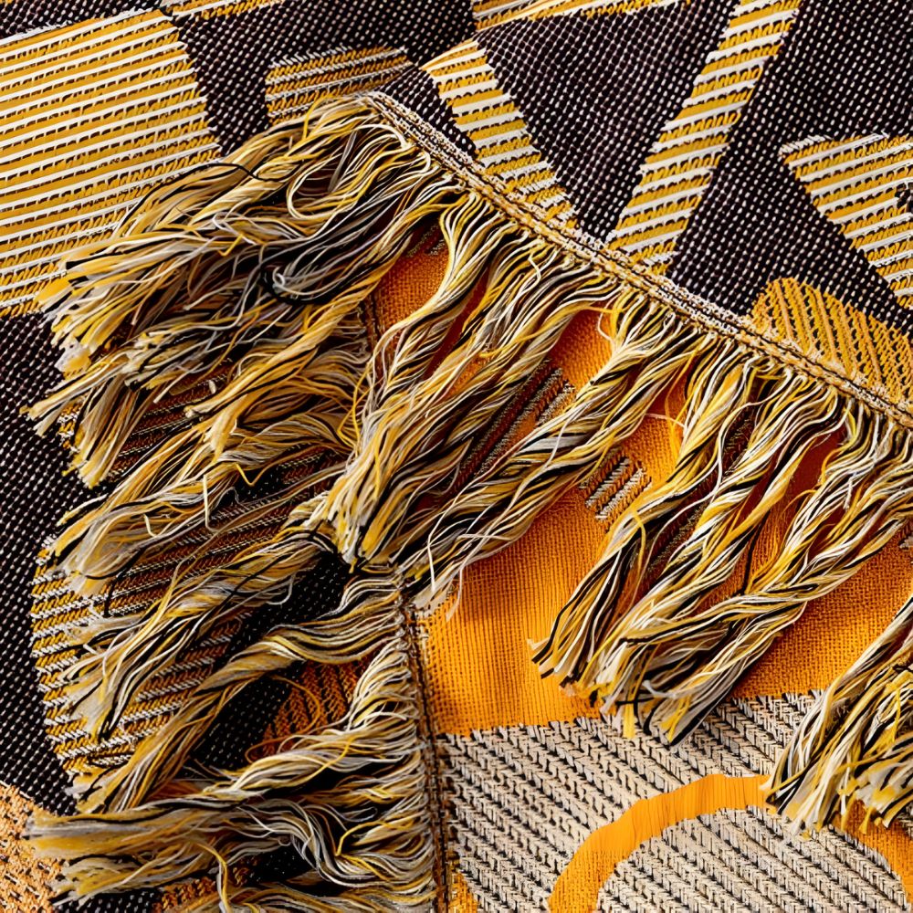 Zara Reversible Cotton Blanket with Tribal Patchwork and Tassel Fringe 4