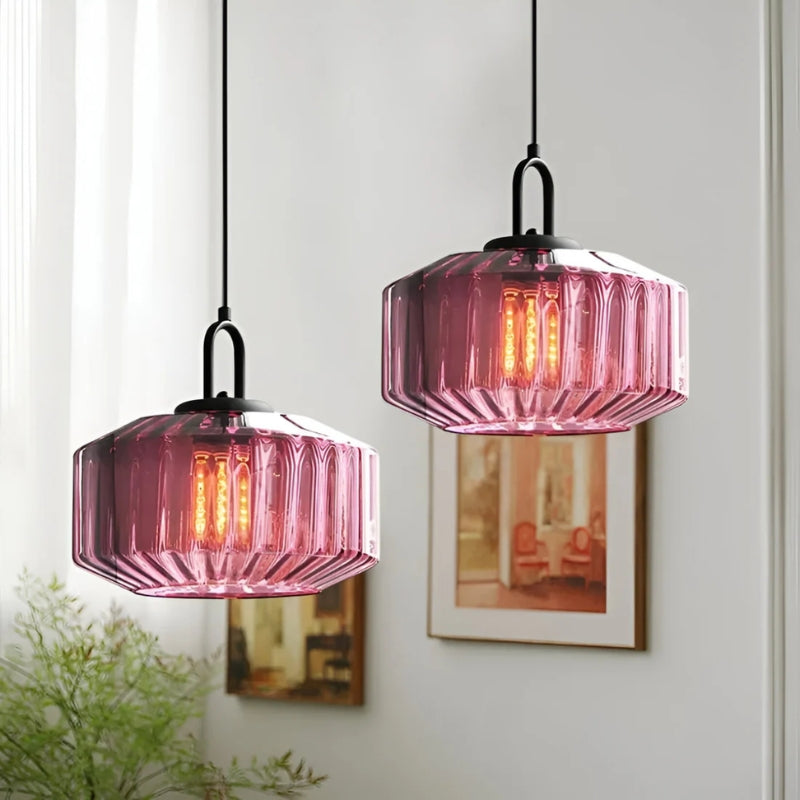 Zentara | Vintage Ribbed Glass Pendant Light for Warm Dining Ambience