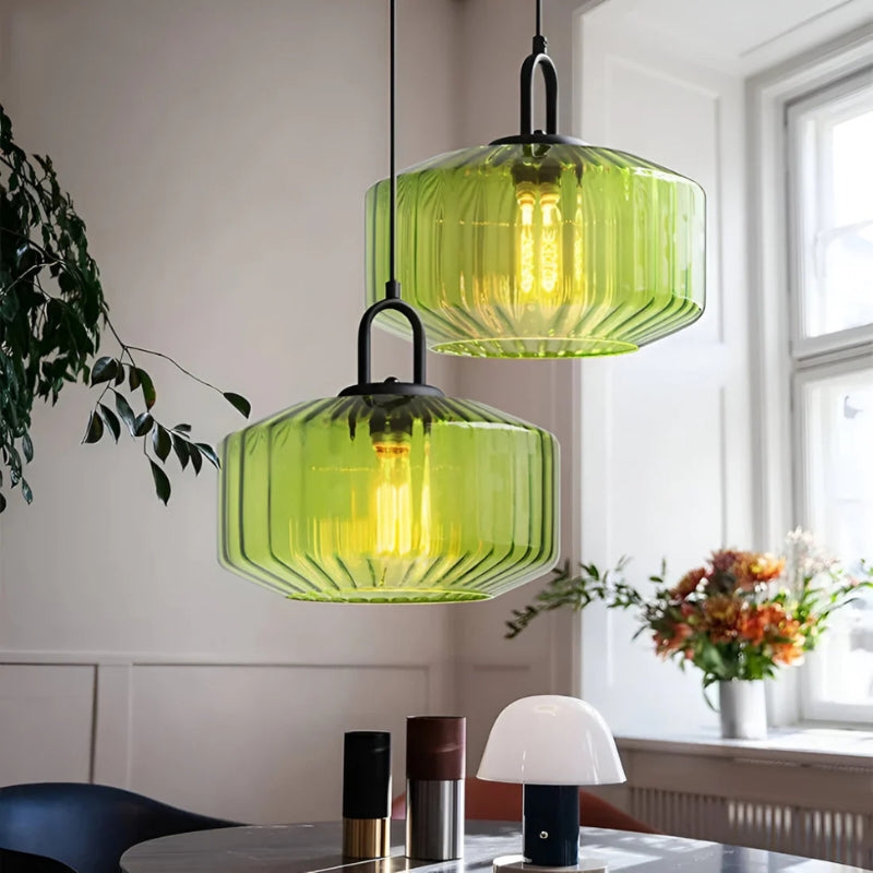 Zentara | Vintage Ribbed Glass Pendant Light for Warm Dining Ambience