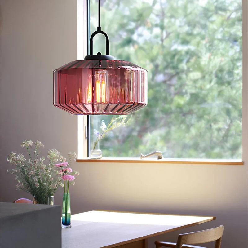 Zentara | Vintage Ribbed Glass Pendant Light for Warm Dining Ambience
