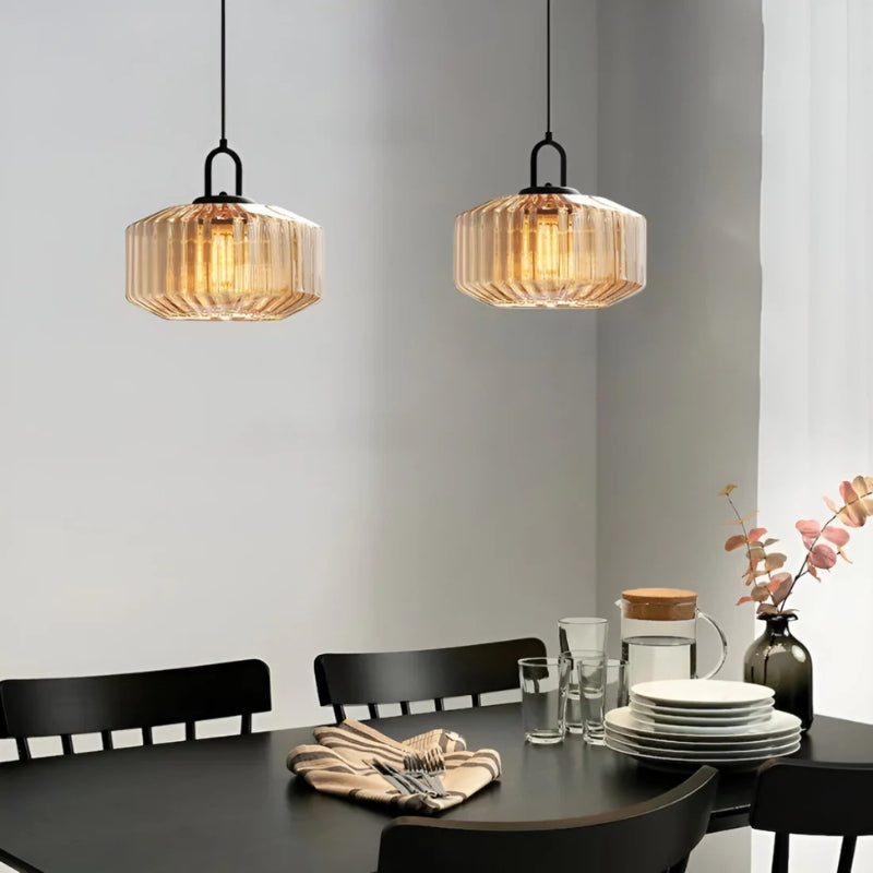 Zentara | Vintage Ribbed Glass Pendant Light for Warm Dining Ambience