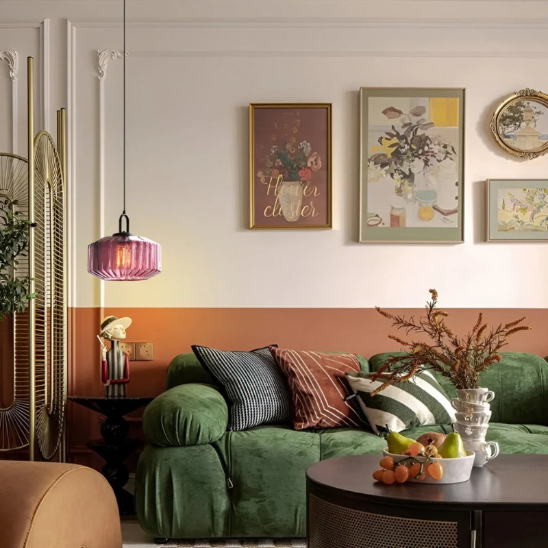 Zentara | Vintage Ribbed Glass Pendant Light for Warm Dining Ambience