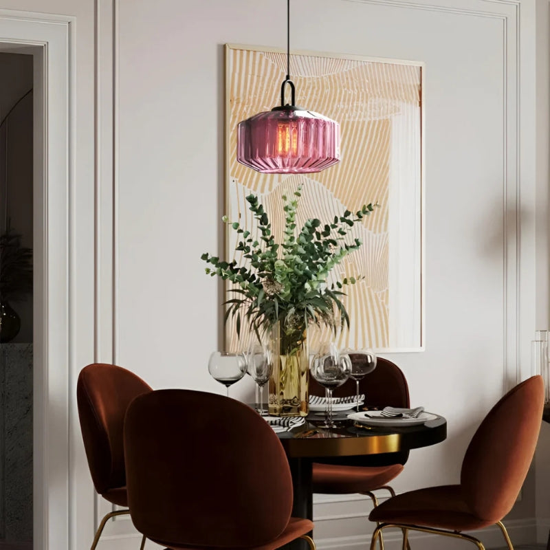 Zentara | Vintage Ribbed Glass Pendant Light for Warm Dining Ambience