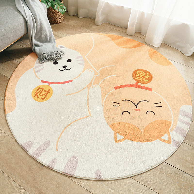 Kitty Yin Yang Kids Round Bedroom Rug | Machine Washable - Styyler