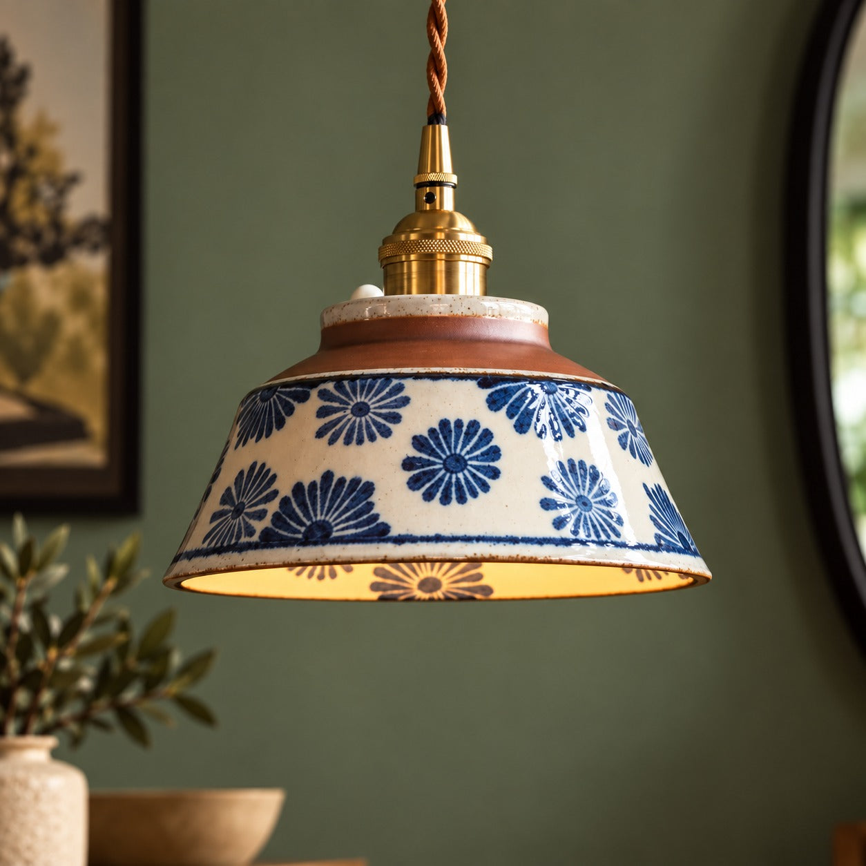 Ronja Artisan Pendant Lighting with Hand-Painted Ceramic Shade