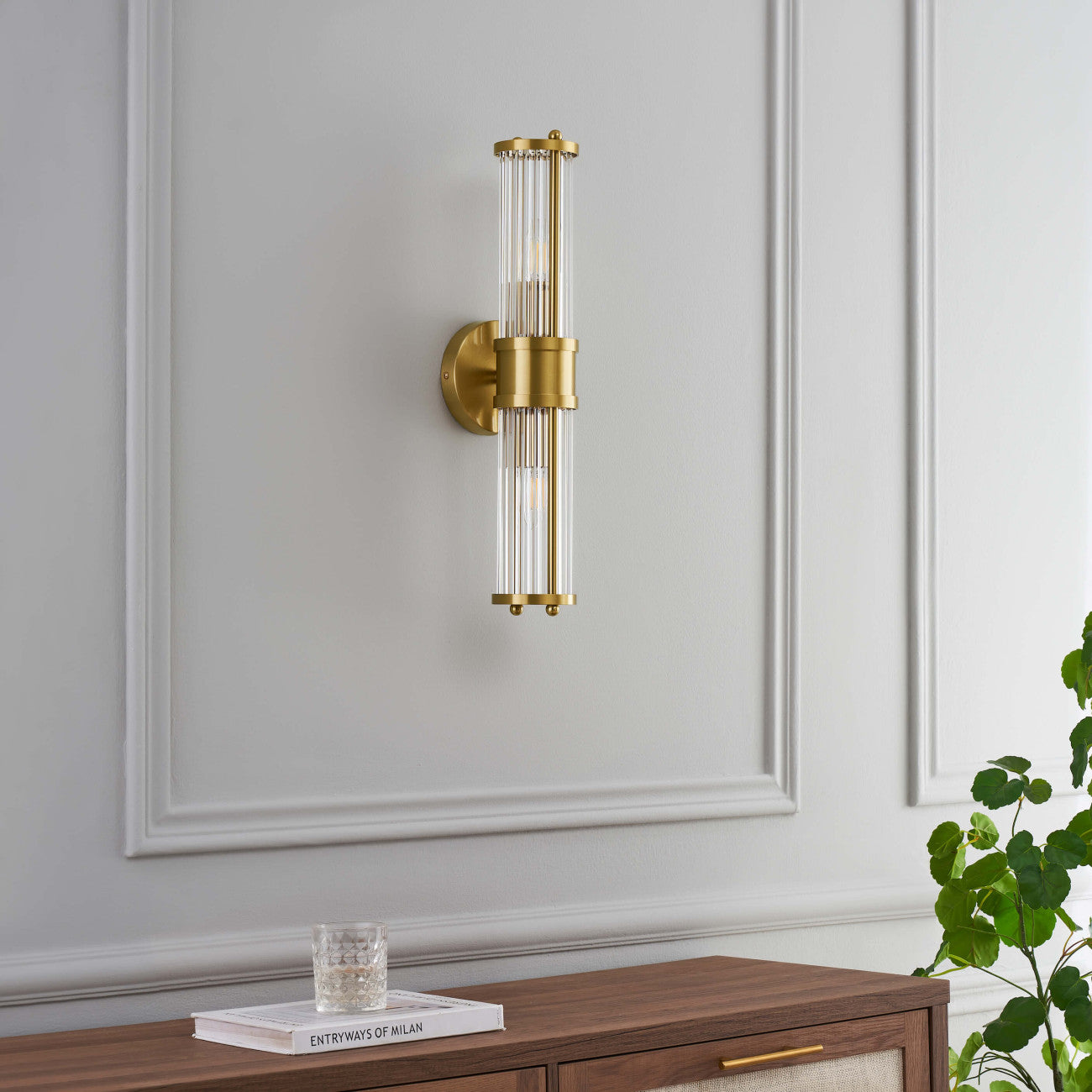 Waldorf Art Deco Wall Sconce with Crystal Shades and Gold Finish