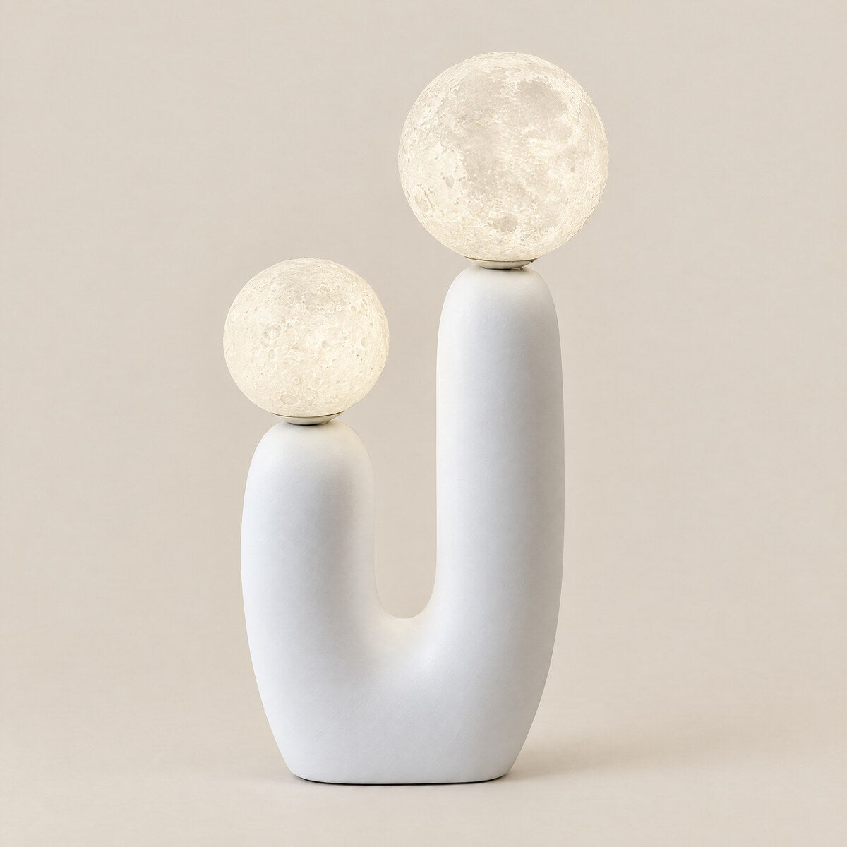 Cacti two-globe table lamp in chalk white with moon-texture shades