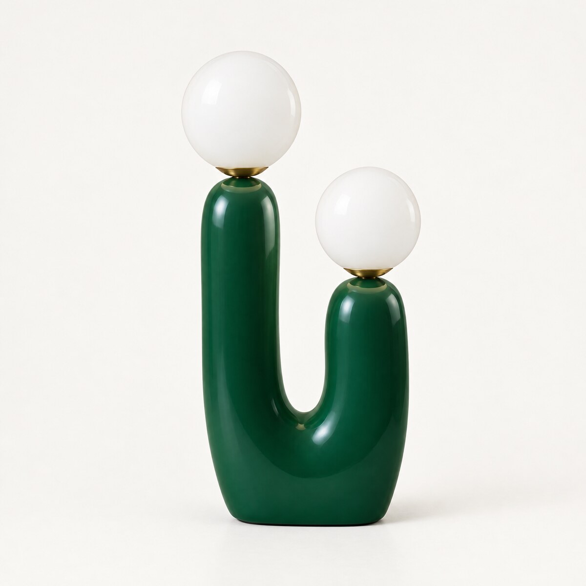 Cacti two-globe table lamp in forest green with opal glass shades