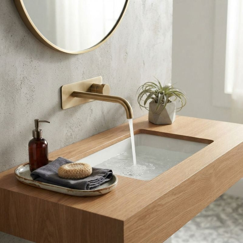 Cavion Wall-Mounted Basin Mixer Tap in Brushed Gold – photo 7