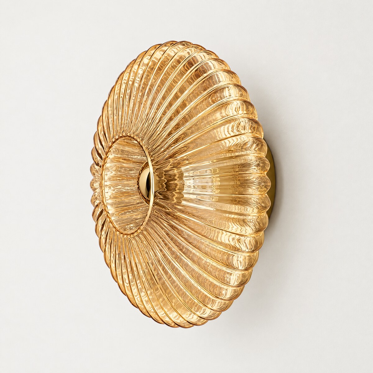 Dahlia fluted glass disc wall light in amber