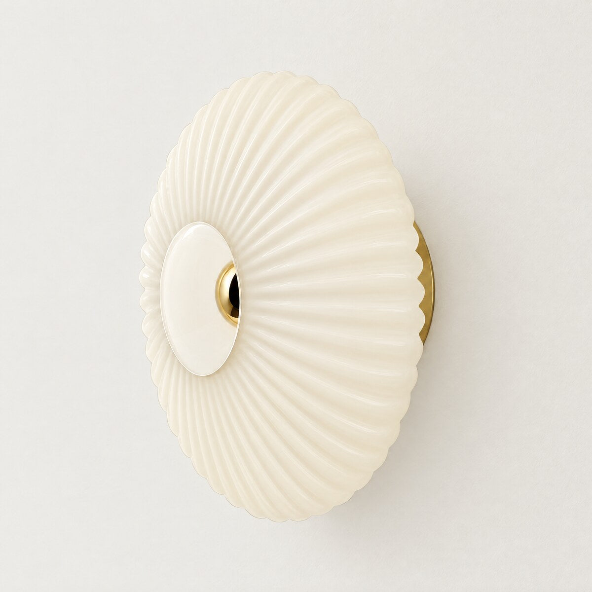 Dahlia fluted glass disc wall light in milky white