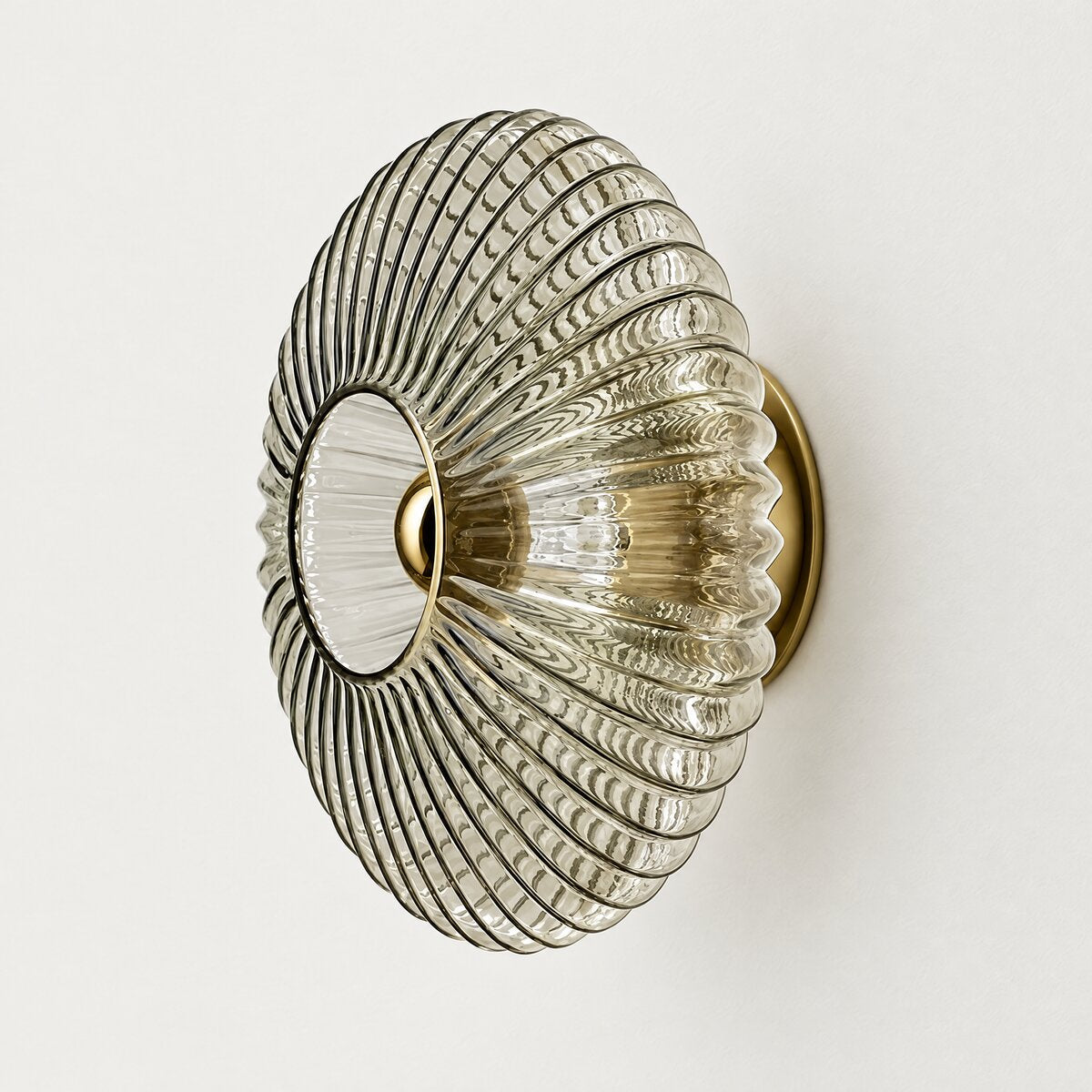 Dahlia fluted glass disc wall light in smoke grey