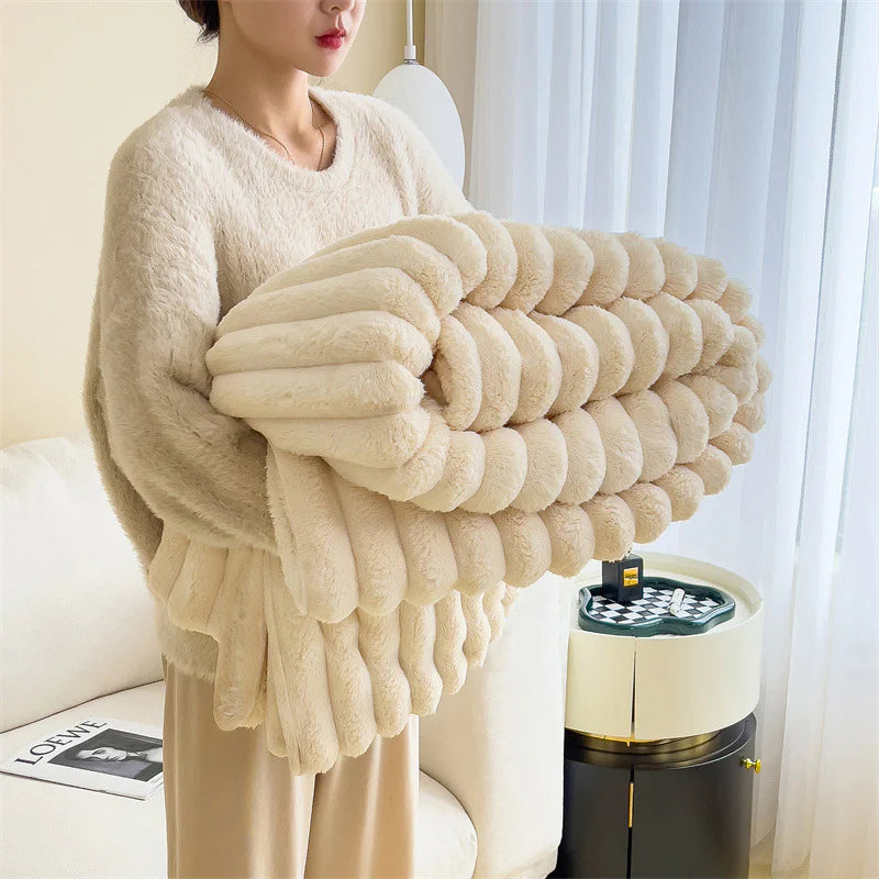 HESTIA Cozy Ribbed Throw Blanket | Ultra-Soft Coral Fleece for Home & Travel