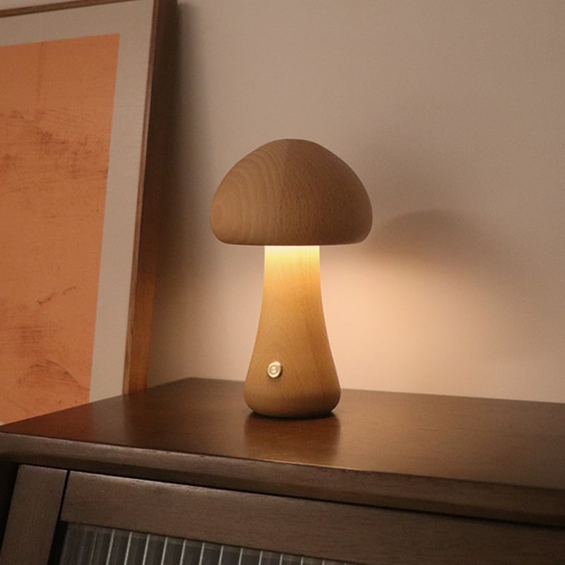 Myka Wooden Mushroom Table Lamp - Touch-Sensitive - Styyler