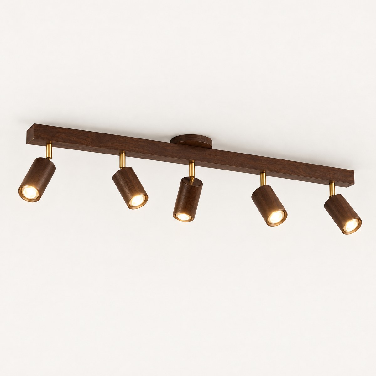 Holt walnut ceiling spotlight bar with five adjustable heads